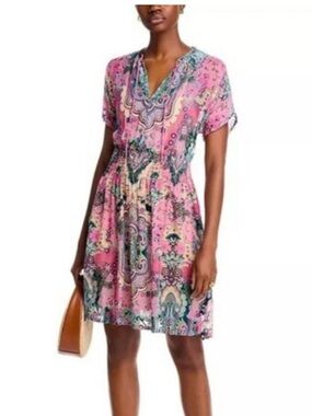 Johnny Was Thia dress Burnout Pink Paisley Short Sleeve Covet Up Sheer Dress XL
